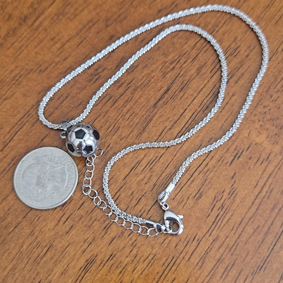 Kid's Stainless Steel Soccer Ball Pendant Necklace in Silver and Black 16" - Picture 7 of 11